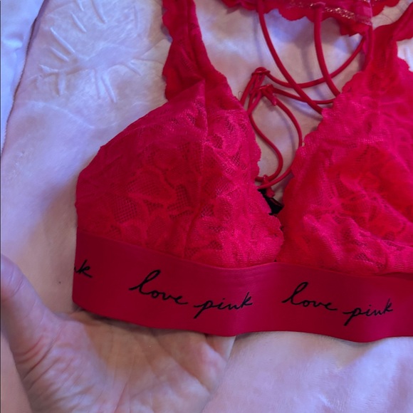 PINK Victoria's Secret Lace Bralette - Vibrant Red - Picture 2 of 8